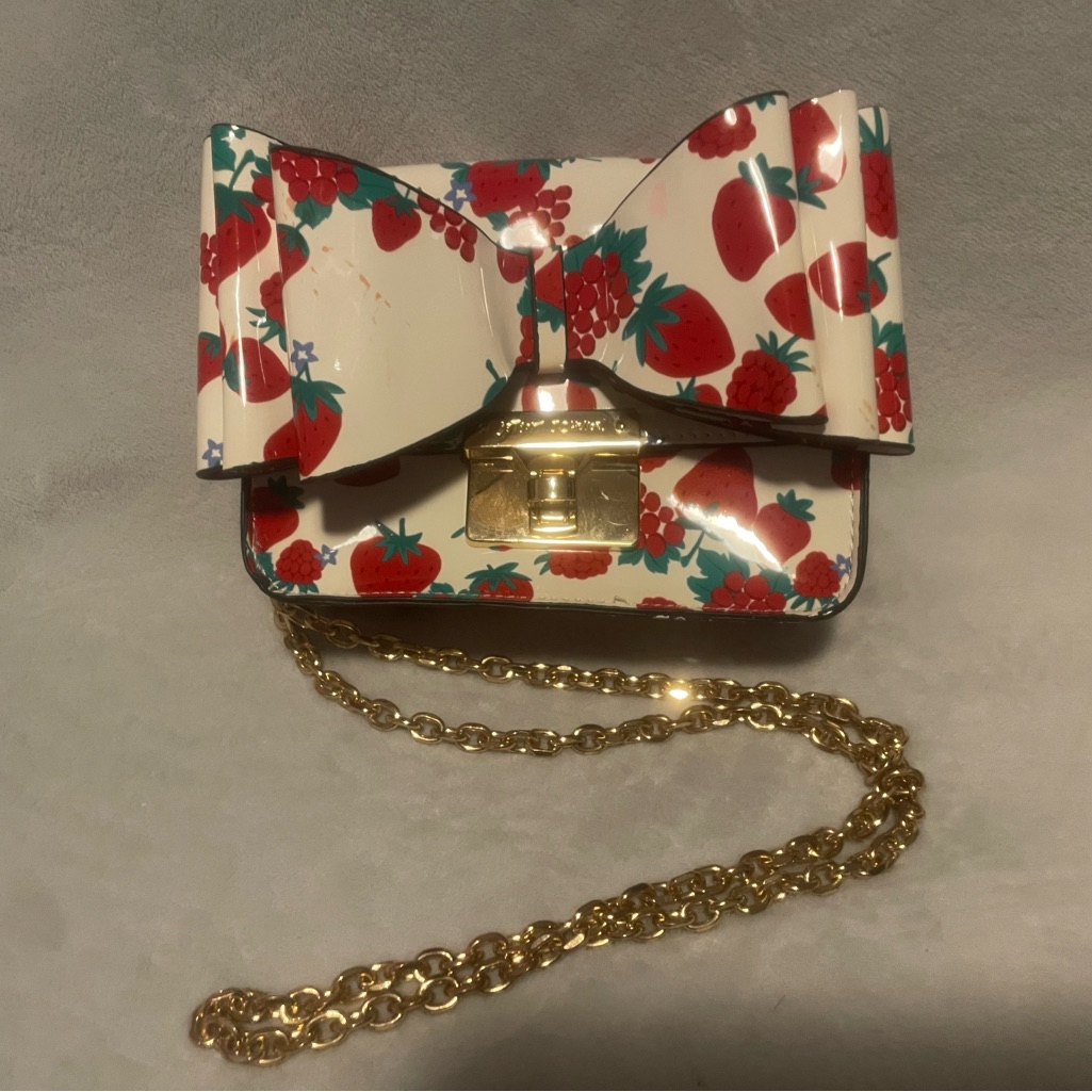 Betsey Johnson Strawberry Print Clutch With Gold Chain